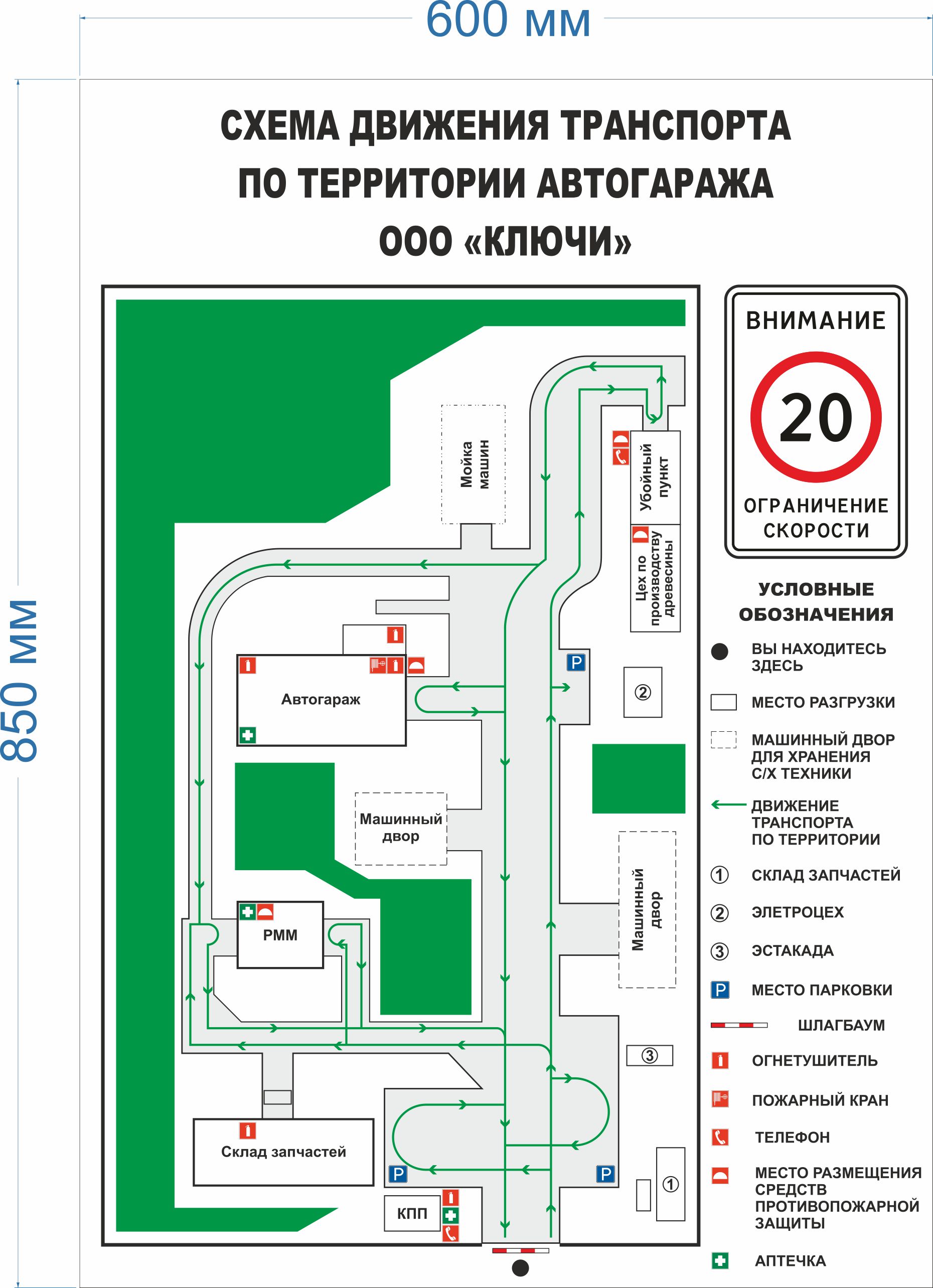 Где должна быть размещена схема маршрутов движения транспортных средств и пешеходов по территории